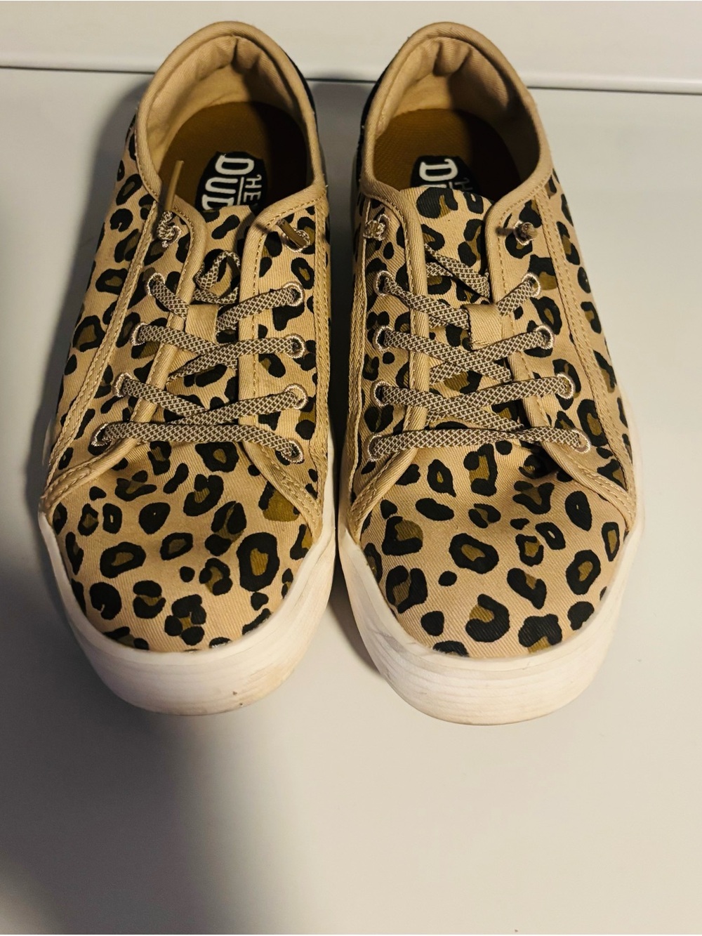 Hey Dude Leopard Print Tan Canvas Sneakers